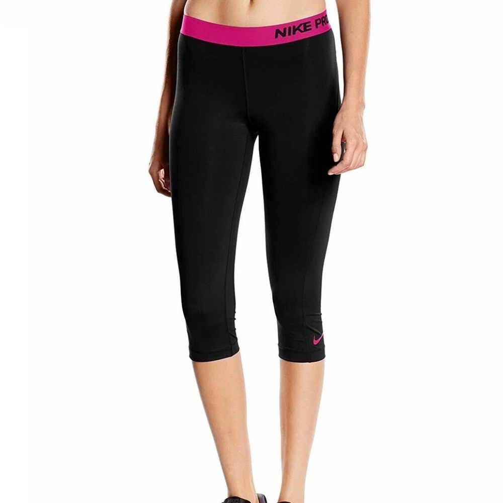 NIKE PRO Black Pink Dri-Fit Training Yoga Gym Active Crop Capri Bottoms Size S‎